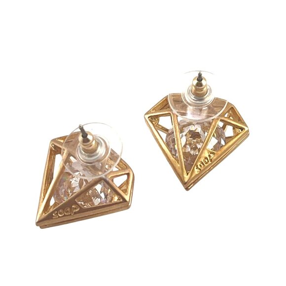 Geometric Crystal Stud Earrings With Gold-Tone Cage Design - Picture 5 of 7